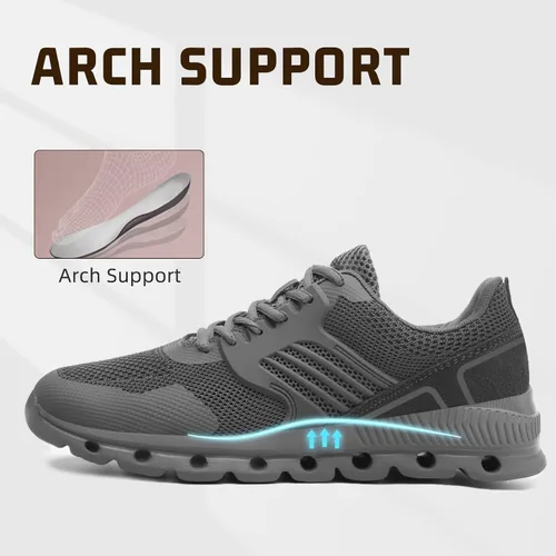 Vista 6 de Zapatos deportivos con punta de acero para hombres y mujeres, ligeros, con amortiguación de aire, zapatos de seguridad transpirables con puntera