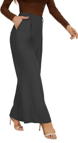 Vista 5 de KICZOY Pantalones largos tipo palazzo de pierna ancha para mujer, de cintura alta, para otoño, pantalones largos de trabajo, pantalones de traje
