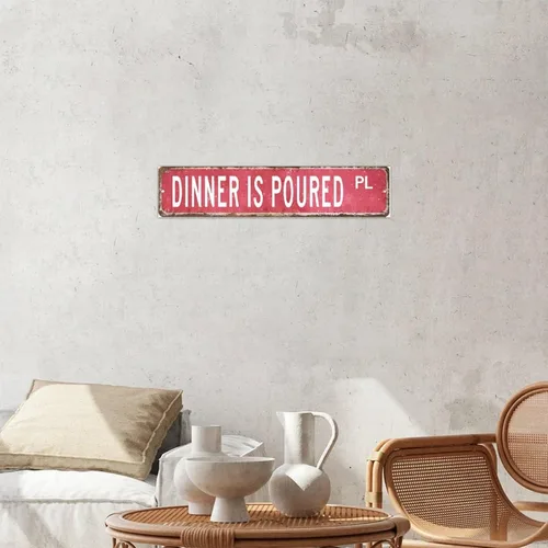 Vista 4 de Dinner Is Poured Table Decor Signs Hanging Wood Sign Retro Blood Red Oil Paint Wall Art Wood Plaque Sign Home Decor for Living Room Window 4x18 Inch