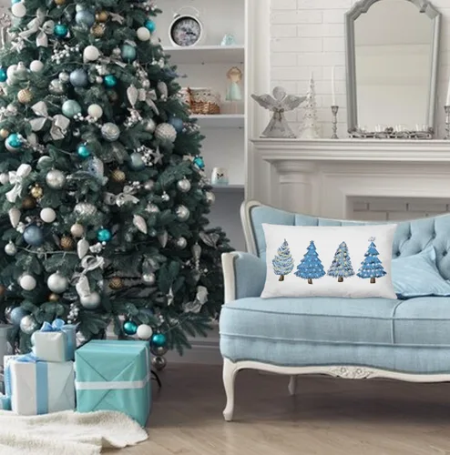 Vista 8 de KEUSPI Decoración Costera de Navidad - Fundas de almohada azules con árbol de Navidad de 12 x 20 pulgadas, fundas de almohada de Navidad