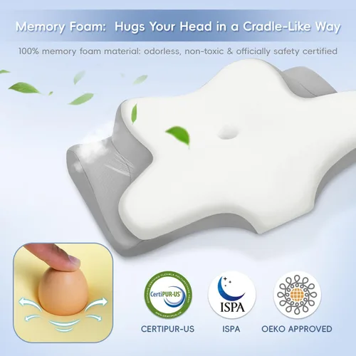 Vista 8 de Almohada cervical para el cuello, almohadas de espuma viscoelástica para aliviar el dolor de cuello y hombros, almohada ergonómica de 2 alturas