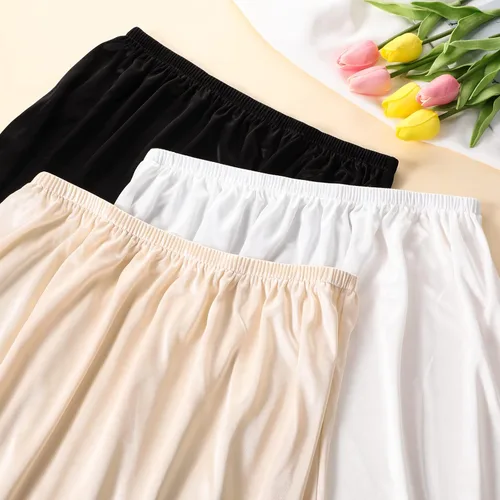 Vista 4 de Zhanmai 3 piezas de medias ranuras para debajo de los vestidos, falda extensores, falda para mujer, medio deslizante, satén, antiestática, encaje