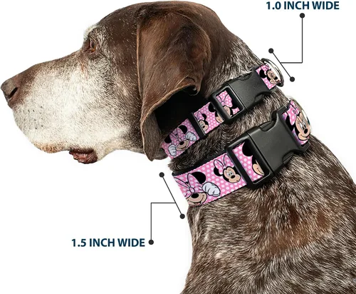Vista 2 de Buckle-Down Collar de clip de plástico, Minnie Mouse Expressions Polka Dot Rosa/Blanco, 1 pulgada de ancho, se adapta a cuello de 9 a 15 pulgadas