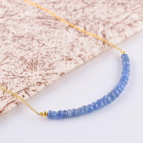 Vista 5 de OdrillionGems Natural Blue Sapphire Gemstones Bar Necklace, Faceted Beads, 14K Gold Plated, 925 Sterling Silver, Women Jewerly, September