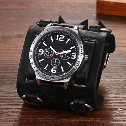 Vista 7 de Avaner Reloj deportivo de cuarzo analógico para hombre, estilo steampunk, color negro, con esfera redonda, esfera redonda, reloj deportivo de cuarzo
