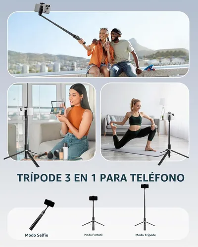 Vista 7 de Trípode automático para teléfono, 67 pulgadas de despliegue automático para selfie stick con control remoto, giratorio de 360°, extensible