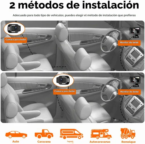 Vista 5 de VECHTEL Cámara de coche para bebé HD con orientación trasera para bebé con monitor de 4.3 pulgadas, visión nocturna IR, gran angular, fácil