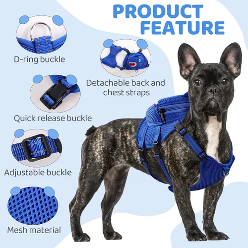 Vista 2 de Arnés para perro con mochila, arnés ajustable para perros pequeños y medianos, mochilas transpirables sin tirones para perros, para viajes
