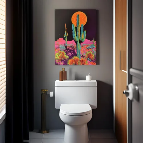 Vista 3 de Arte enmarcado para decoración de cactus, arte de pared de atardecer en el desierto, impresiones botánicas, carteles trippy, ilustraciones
