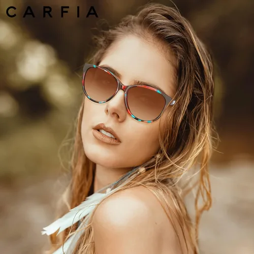 Vista 2 de CARFIA Cateye Polarized Sunglasses for Women UV Protection, Italy Handcrafted Acetate Frame with Embossed Pattern Wire Core