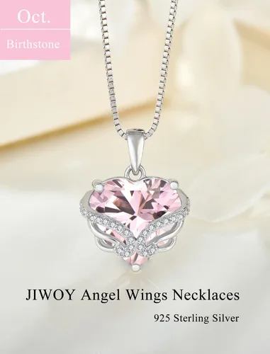 Vista 4 de Collares de alas de ángel de plata de ley 925 con piedra natal de corazón, regalos para mujer