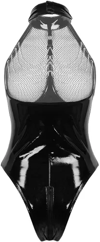 Vista 2 de Haitryli - Maillot de piel de patente sin mangas con cuello halter y cremallera para mujer