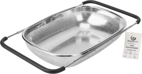 Vista 10 de ZDRongZhen Accesorios de Cocina Colador Escurridor Cesta Sobre el Fregadero, Colador de Acero Inoxidable con Agarre de Goma Expandible Escurridor