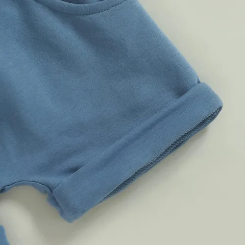Vista 27 de Conjunto de ropa de verano para bebé niño y niño, diseño a cuadros, manga corta, sudadera con capucha y pantalones cortos casuales