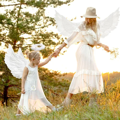 Vista 5 de Takmor Alas de ángel para adultos, disfraz de alas de ángel y halo de ángel para mujeres y niñas, disfraz de alas para Halloween