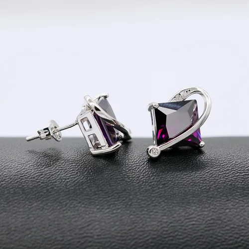Vista 4 de Uloveido T295 - Juego de collar, anillo y aretes con topacio de cristal cuadrado grande