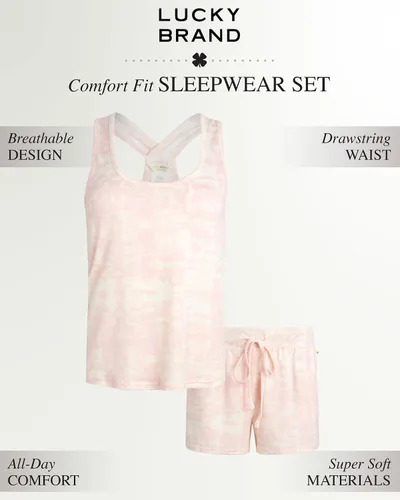Vista 2 de Lucky Brand Conjuntos de descanso para mujer, pijamas de verano con camiseta sin mangas y pantalones cortos, suaves y lindos