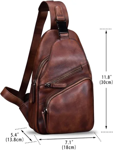 Vista 5 de IVTG Bolso bandolera de cuero genuino para hombres y mujeres, mochila de hombro hecha a mano cruzada para motocicleta