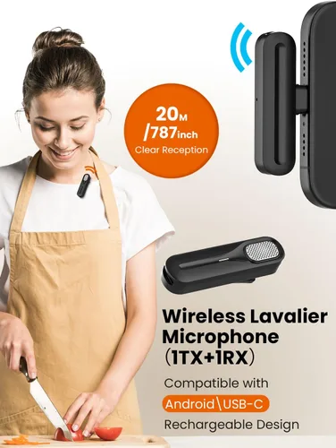 Vista 4 de USKEYVISION Kit de vlogging mejorado con micrófono de solapa inalámbrico, kit de YouTube para iPhone y teléfono inteligente con trípode retráctil