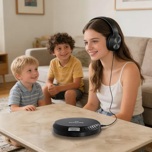 Vista 7 de Coby Reproductor de CD portátil con reproducción MP3 y radio FM, protección anti-salto de 60 segundos, auriculares con cable plegables, reproductor