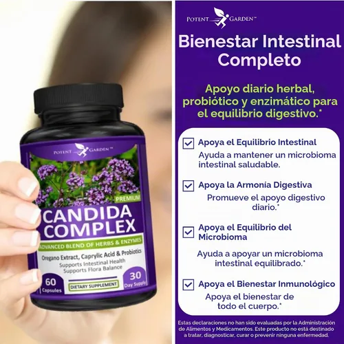 Vista 3 de Potent Garden Candida Complex - Mezcla de orégano y ácido caprílico, complejo de equilibrio de flora intestinal, salud intestinal y apoyo