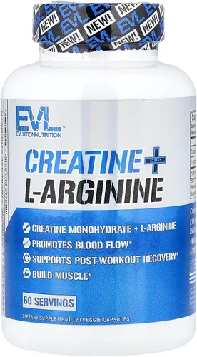Vista 4 de Evlution Nutrition Creatina + L-Arginina – Apoya el flujo sanguíneo, la recuperación después del entrenamiento y el crecimiento muscular magro – 500