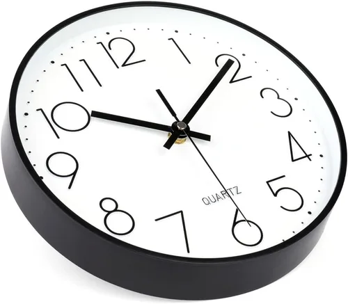 Vista 6 de jomparis Reloj de pared negro de 10 pulgadas, funciona con pilas, reloj de pared silencioso y sin tictac, reloj clásico para el hogar, oficina