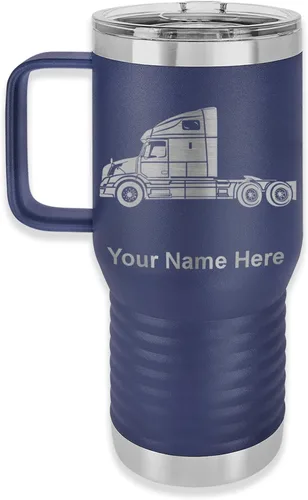 Vista 46 de LaserGram Taza de café aislada al vacío de 15 onzas, cabina de camión, grabado personalizado incluido (negro)