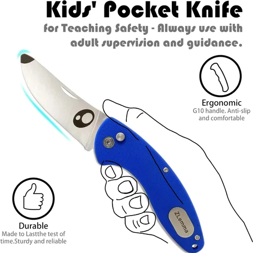 Vista 4 de Cuchillo de bolsillo para niños con clip y punta redondeada segura para el primer cuchillo de niño, cuchillos plegables de iniciación para niños