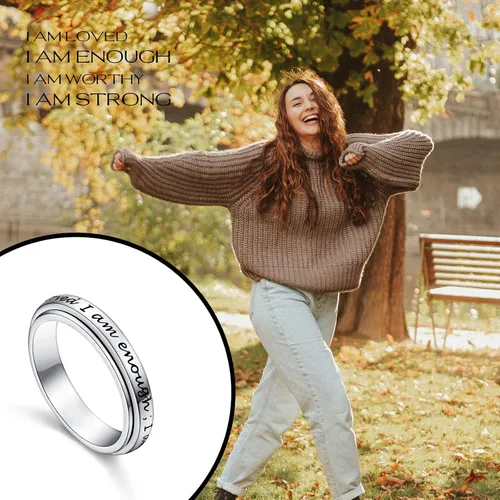 Vista 6 de JZMSJF S925 Sterling Silver Spinner Fidget Ring for Anxiety Stress Relief Boredom ADHD Autism Rings