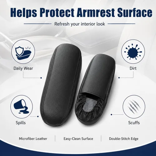 Vista 5 de NLQR 2 piezas fundas de repuesto para reposabrazos de asiento de cuero negro compatibles con Ford F150 F250 F350 F450 F550 Excursion 1999 2000 2001