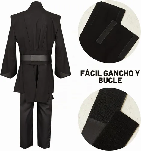 Vista 5 de Disfraz de adulto túnica con capucha para hombre, disfraz de cosplay para Halloween Negro (con capa)