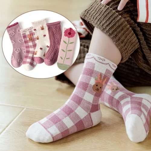 Vista 7 de SUITBOY Baby GirlsBoys Socks 5 Pack Toddler Cotton Socks with FlowerDinosaur Print Little Kids Ankle Socks