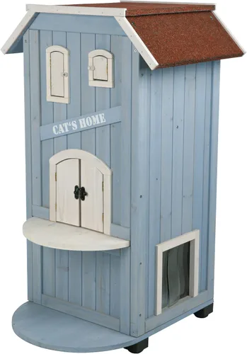 Vista 5 de TRIXIE Casa para gatos con balcón, casa elevada para gatos, refugio resistente a la intemperie, ideal para gatos y perros pequeños, 17.5 x 17.5 x