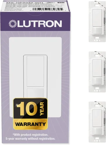 Vista 26 de Lutron Maestro Interruptor de luz con sensor de movimiento y placa de pared para baño, garaje, lavandería, cualquier bombilla, sensor de ocupación