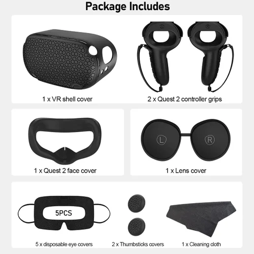 Vista 9 de for Oculus Quest 2 Accessories Face Cushion Cover for Quest 2 Contorller Grips Lens Cover VR Silicone Covers VR Shell Cover Thumbsticks Covers for