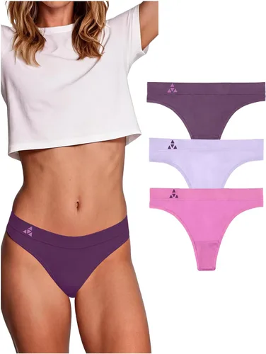Vista 17 de Balanced Tech Ropa interior que absorbe la humedad para mujer, tangas de entrenamiento sin costuras, de secado rápido, tangas de viaje Paquete de 6