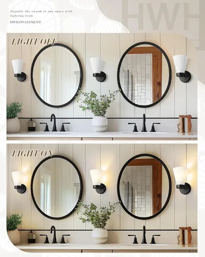 Vista 5 de HWH - Lámpara de pared para interiores, moderno aplique de pared con pantalla de vidrio a rayas blancas esmeriladas, aplique de pared individual