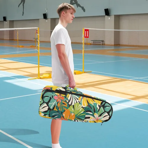 Vista 8 de Tennis Badminton Racket Bags Large Sturdy Colorful Summer Hawaiian Flowers 2 Rackets Tennis Racket Cover Bag with Protective Pad for Women Men