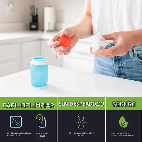 Vista 8 de Squeasy Snacker Rosa - Bolsa de alimentos reutilizable de silicona a prueba de derrames, de 3.5 onzas, para alimentos blandos y líquidos, agua