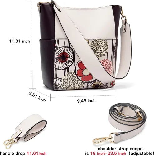 Vista 44 de BROMEN Bolsa Hobo para mujer, diseñada con cuero vegano, de hombro, bandolera