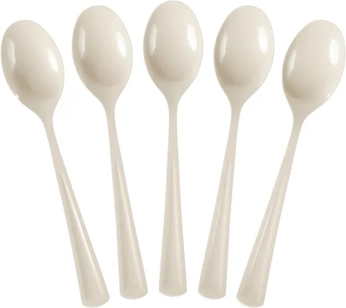 Vista 23 de Exquisite Cucharas de plástico negras, 50 piezas, cucharas negras, utensilios desechables, juego de cubiertos de plástico resistente