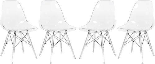 Vista 13 de LeisureMod Cresco - Silla de comedor moldeada moderna con base Eiffel cromada y patas de soporte acrílicas en forma de X, silla auxiliar ergonómica