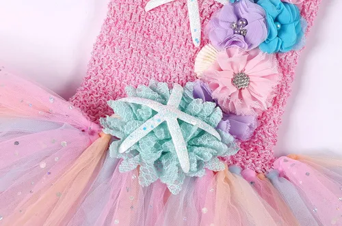 Vista 4 de SKCAIHT Mermaid Costume for Girls LED Light Up Mermaid Princess Tutu Dress for Halloween Birthday Party Gifts