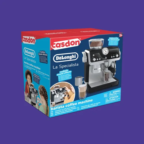 Vista 8 de Casdon De'Longhi Toys Barista Cafetera. Juego de cocina de juguete para niños con partes móviles, sonidos realistas y revelación de café mágico.