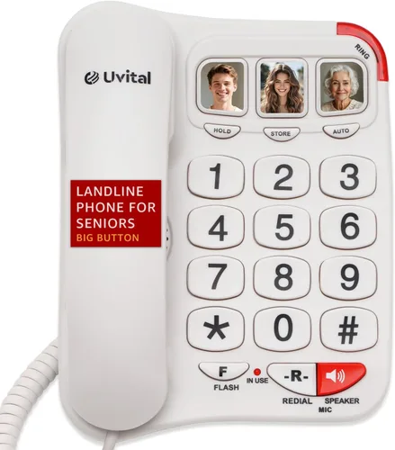 Vista 9 de Uvital Teléfono de botón grande para personas mayores, teléfonos fijos con cable para personas mayores con 8 botones grandes de marcación de un solo