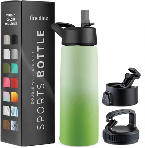 Vista 15 de FineDine Botellas de agua aisladas de triple pared con popote, botella de metal de acero inoxidable de 25 onzas con 3 tapas a prueba de fugas