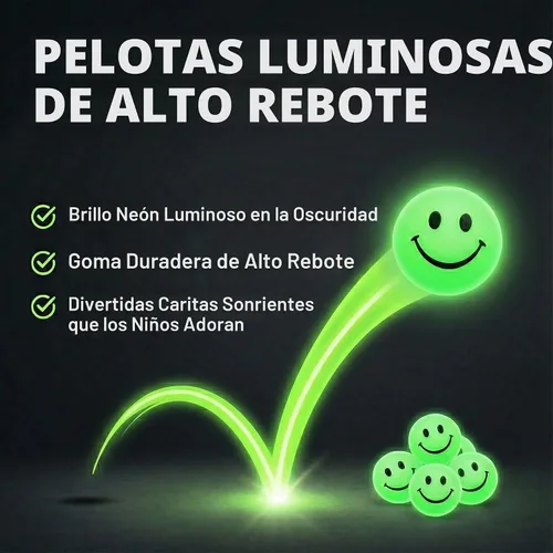 Vista 5 de Bedwina Bulk Bouncy Balls Glow in the Dark - (1inch / 27mm) Diameter, High Bouncing, Small Rubber Smile Face Bouncing Balls for Kids, Vending