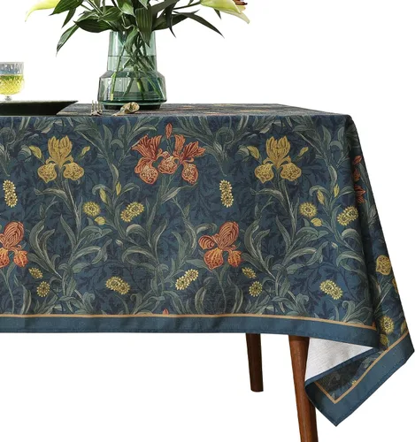 Vista 16 de [Usado] patdrea Mantel largo de lino de diseño verde para mesa rectangular, mantel vintage transpirable con patrón de frutas amarillas, funda