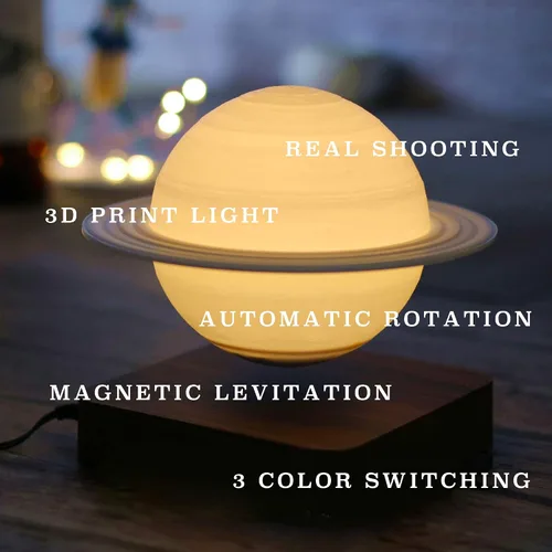 Vista 2 de Luz nocturna de luna magnética flotante planeta lámpara interior impresión 3D LED cabecera enfermería regalo creativo lámpara de mesa